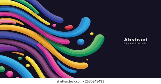 Gradient colorful curvy snake like shapes - twisted lines, loops, swirls form abstract pattern. Flowing wavy liquid organic backdrop illustration decorative texture.