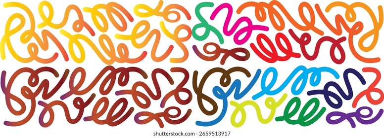 Gradient colorful curvy snake like shapes vector illustration. Liquid gradient lines collection. Eps 10