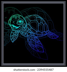 Gradient colorful Cute sea turtle mandala arts. svg