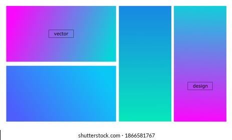 Gradient colorful design neon templates set. Empty bright blue and violet colors shiny covers, blank glowing vibrant gradient shapeless vector design