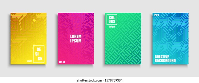 Gradient colorful digital covers, templates, posters, placards, brochures, banners, flyers and etc. Abstract geometric bright striped techno design.