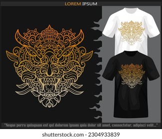 Gradient Colorful Dragon head mandala arts isolated on black and white t shirt.