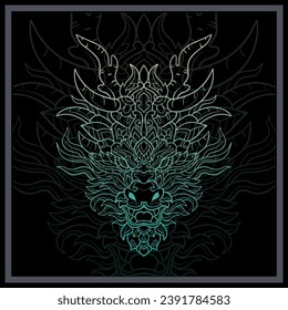 Gradient Colorful Dragon head mandala arts isolated on black background