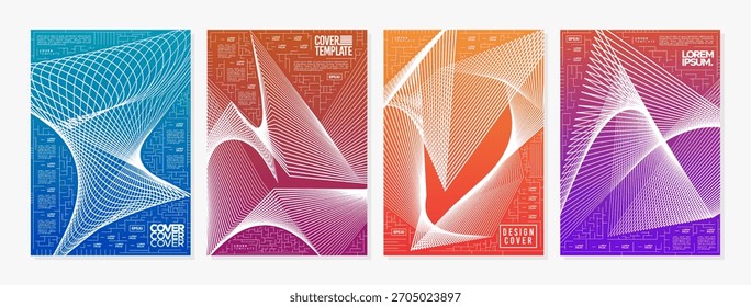Gradient colorful dynamic blend line abstract cover set
