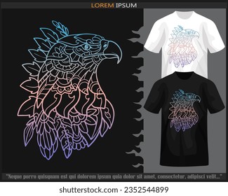 Gradient Colorful Eagle head mandala arts isolated on black and white t shirt.
