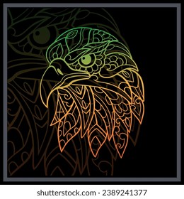 Gradient Colorful Eagle head mandala arts isolated on black background.