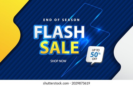 Gradient colorful flash sale banner template design with light effect, up to 50% off. For promo or discount poster design. Vector illustration