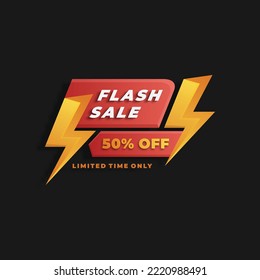 Gradient colorful flash sale banner template design with light effect, up to 50% off. For promo or discount poster design. Vector illustration