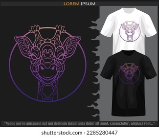 Gradient Colorful giraffe mandala arts isolated on black and white t shirt.