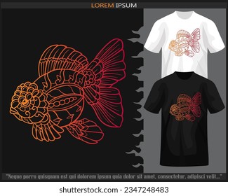 Gradiente Colorful Goldfish mandala artes aisladas en camisetas negras y blancas.