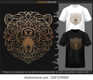 gradient Colorful grizzly bear head mandala arts isolated on black and white t shirt.