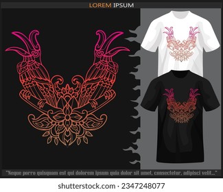 Gradiente Colorful Hornbill artes mandala aisladas en camisetas blancas y negras.