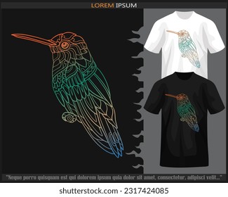Gradient Colorful humming bird mandala arts isolated on black and white t shirt.