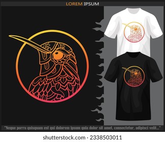 Gradient Colorful Humming bird mandala arts isolated on black and white t shirt.