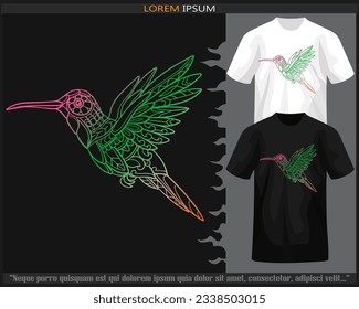 Gradient Colorful Humming bird mandala arts isolated on black and white t shirt.