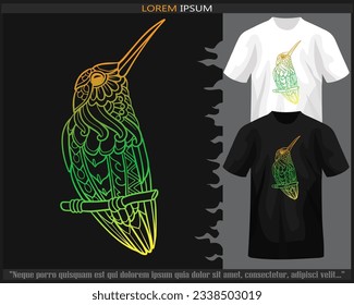 Gradient Colorful Humming bird mandala arts isolated on black and white t shirt.