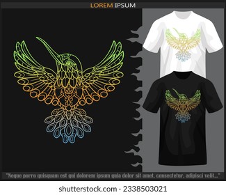 Gradient Colorful Humming bird mandala arts isolated on black and white t shirt.