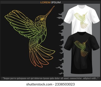 Gradient Colorful Humming bird mandala arts isolated on black and white t shirt.