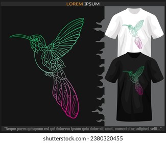 Gradient Colorful Humming bird mandala arts isolated on black and white t shirt.