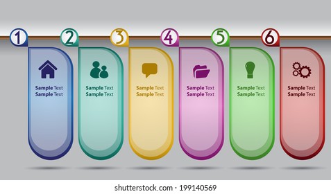 Gradient colorful icon text box template, time line.