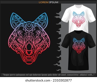 Gradient Colorful kitsune head mandala arts isolated on black and white t shirt.