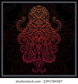 Gradient Colorful Kraken octopus mandala arts isolated on black background