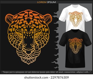 gradient Colorful Leopard head mandala arts isolated on black and white t shirt.