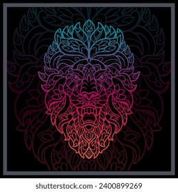 Gradient Colorful Lion head mandala arts.