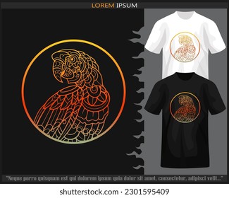 Gradient Colorful Macaw bird mandala arts isolated on black and white t shirt.