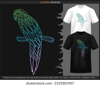Gradient Colorful macaw bird mandala arts isolated on black and white t shirt.