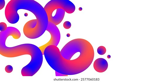 Gradient colorful motion twisted liquid line shapes on white background. 3D effect fluid flow wave. Modern abstract backdrop, banner and brochure. Vector EPS 10