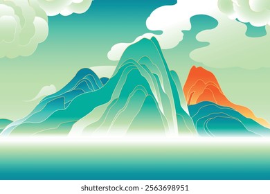 Gradient colorful mountain landscape background
