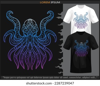 gradient Colorful octopus kraken mandala arts isolated on black and white t shirt.