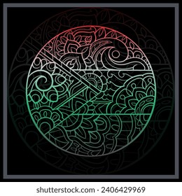 Gradient Colorful palestine flag mandala arts.