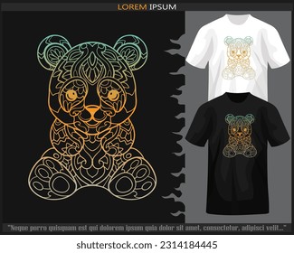 Gradiente Coloridas artes panda mandala aisladas en camisetas negras y blancas.