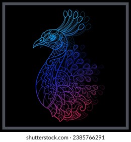 Gradient Colorful Peacock bird mandala arts isolated on black background.