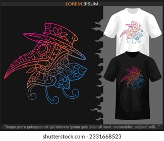 Gradient Colorful of plague mandala arts isolated on black and white t shirt.