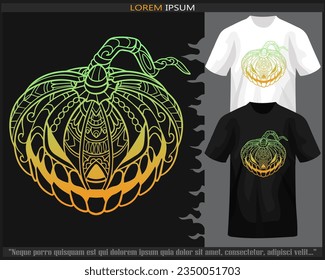 Gradient Colorful Pumpkin head mandala arts isolated on black and white t shirt.