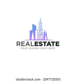 Gradient colorful real estate, skyscraper logo design