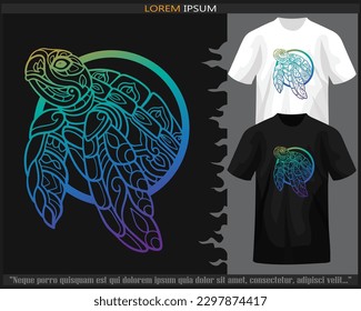 gradient Colorful Sea turtle mandala arts isolated on black and white t shirt.