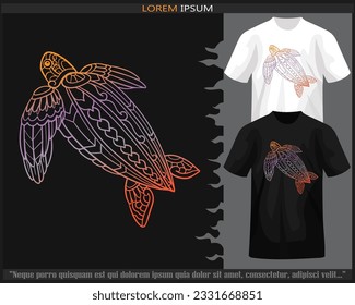Gradient Colorful of sea turtle mandala arts isolated on black and white t shirt.