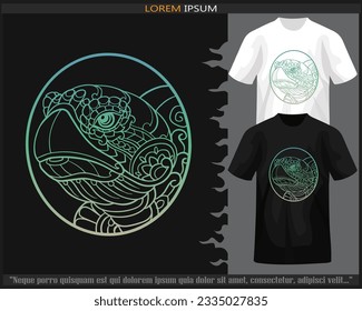 Gradient Colorful sea turtle mandala arts isolated on black and white t shirt.