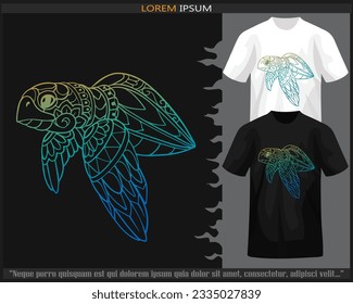 Gradient Colorful sea turtle mandala arts isolated on black and white t shirt.
