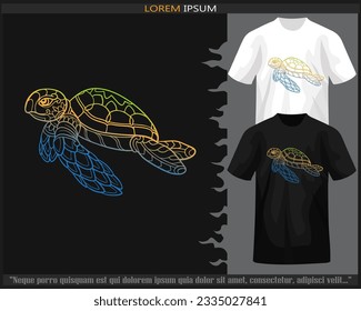 Gradient Colorful sea turtle mandala arts isolated on black and white t shirt.