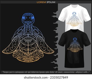 Gradient Colorful sea turtle mandala arts isolated on black and white t shirt.