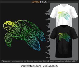 Gradiente Artes de Mandala de tortuga del mar colorido aisladas en camisetas blancas y negras.