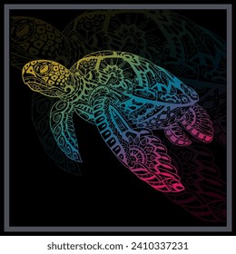 Gradient Colorful sea turtle mandala arts. svg