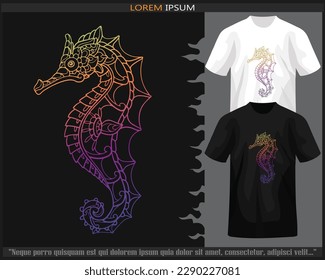 gradient Colorful seahorse mandala arts illustration isolated on black and white t shirt.