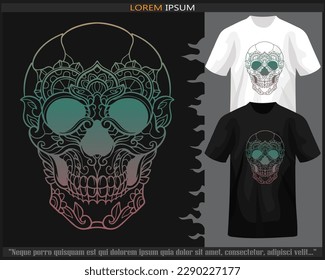 gradient Colorful skull head mandala arts illustration isolated on black and white t shirt.