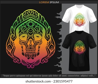 Gradient Colorful Skull head mandala arts isolated on black and white t shirt.